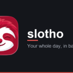 slotho share card — the slotho app icon beside the wordmark and the line "Your whole day, in balance", on a dark red8.io background