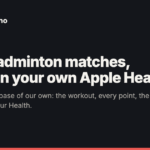 badmintho share card: the badmintho app icon beside the name badmintho, a red rule, "How we build" in red, the headline "Your badminton matches, saved in your own Apple Health" and the line "No match database of our own: the workout, every point, the players and the court, in your Health.", on a near-black background