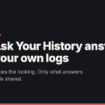 Share card on a near-black background: the slotho sloth icon and wordmark, the red label How we build, the headline How Ask Your History answers from your own logs, and the line Your iPhone does the looking. Only what answers your question is shared.